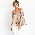 thumbnail image 1 of Women's Printed Horizontal Neck Shirts Off-Shoulder Bell Sleeve Loose Blouses Tops, 1 of 2