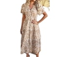 thumbnail image 1 of Women's Printed Johnny Collar Button Down Short Sleeve Midi Shirt Dress 70% viscose 30% lyocell fabric with relaxed fit, 1 of 21