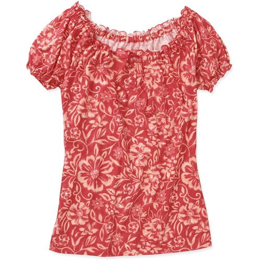 Women's Printed Knit Henley Peasant Top