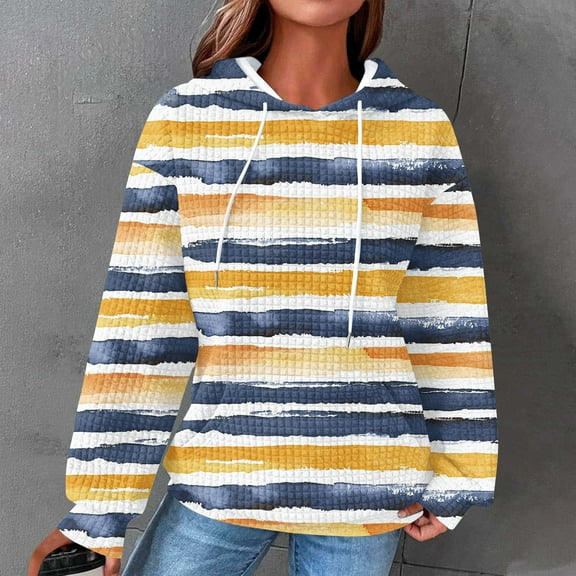 Women's Printed Long Sleeve Casual Sweatshirt - Colorful Rainbow Hoodie with Relaxed Fit, Limited Time Offer Under 10 Dollars