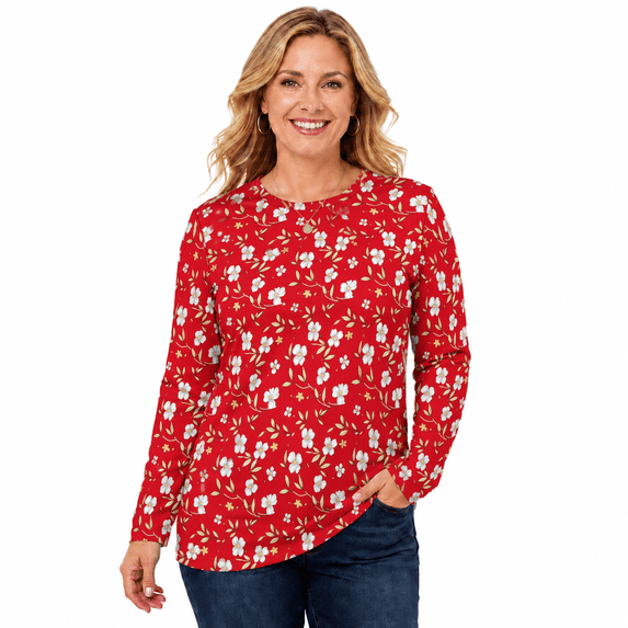 Women's Printed Long Sleeve Crew Neck Casual Top