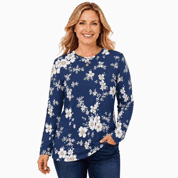 Women's Printed Long Sleeve Crew Neck Casual Top
