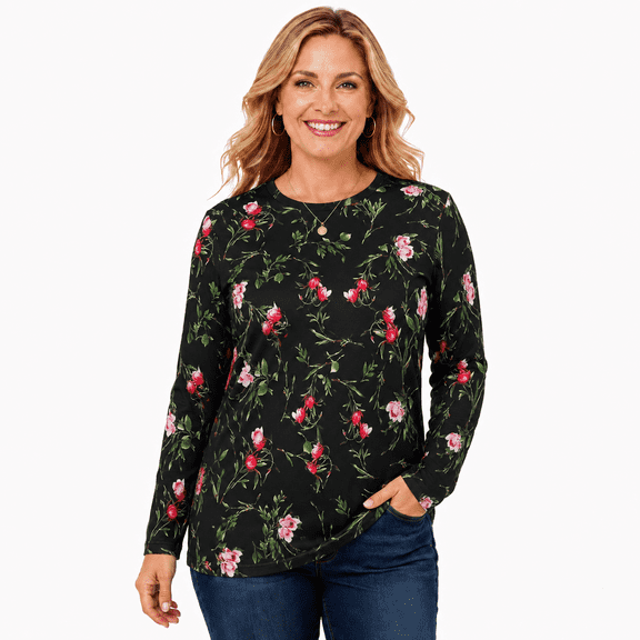 Women's Printed Long Sleeve Crew Neck Casual Tunic Top