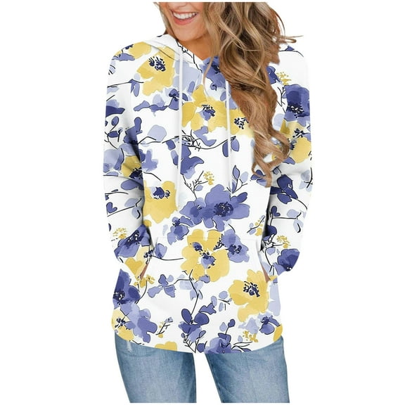 Women's Printed Long Sleeve Hooded Sweatshirt Pullover Casual Top Loose Wear
