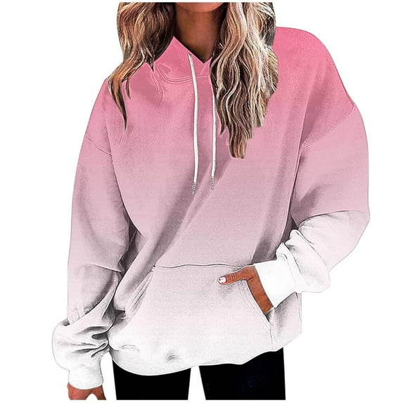 Women's Printed Long Sleeve Hooded Sweatshirt Pullover Top Casual Gradient Design Pocket Drawstring Comfortable Loose Winter