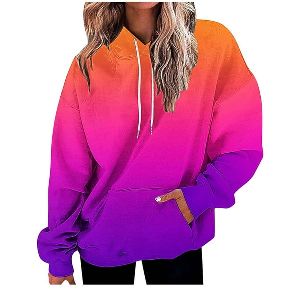 Women's Printed Long Sleeve Hooded Sweatshirt Pullover Top Casual Gradient Design Pocket Drawstring Comfortable Loose Winter
