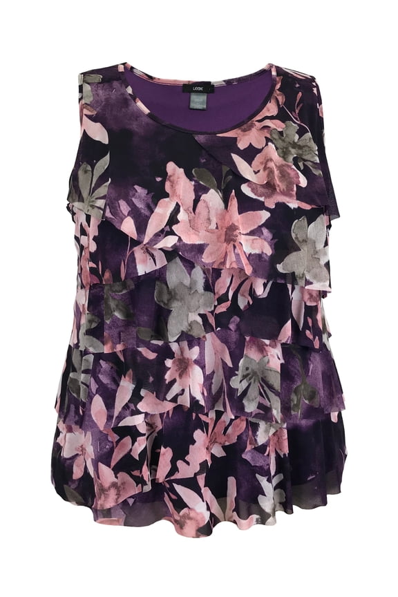 Women's Printed Mesh Crew Neck Ruffle Tank