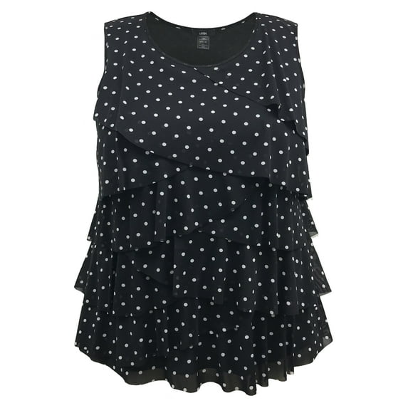 Women's Printed Mesh Crew Neck Ruffle Tank