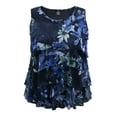 thumbnail image 1 of Women's Printed Mesh Crew Neck Ruffle Tank, 1 of 4