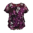 thumbnail image 1 of Women's Printed Mesh Crew Neck Short Sleeve Ruffle Top, 1 of 4