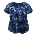 thumbnail image 1 of Women's Printed Mesh Crew Neck Short Sleeve Ruffle Top, 1 of 4