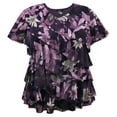 thumbnail image 1 of Women's Printed Mesh V-Neck Short Sleeve Ruffle Top, 1 of 4