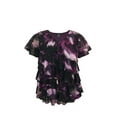 thumbnail image 1 of Women's Printed Mesh V-Neck Short Sleeve Ruffle Top, 1 of 4