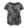 thumbnail image 1 of Women's Printed Mesh V-Neck Short Sleeve Ruffle Top, 1 of 4