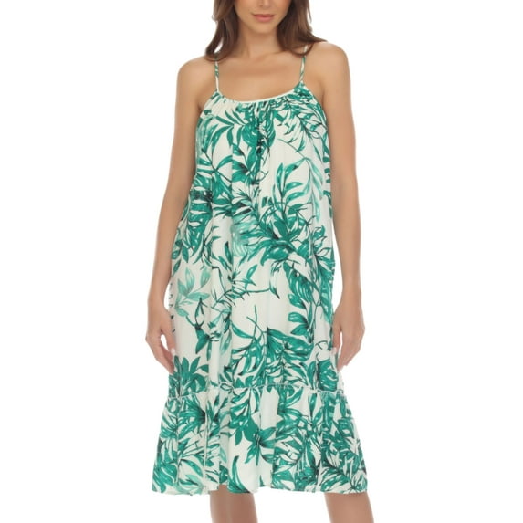Women's Printed Midi Dress Swim Cover-Up White/Green S