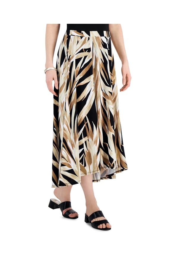 Women's Printed Midi Skirt Deep Black Combo L