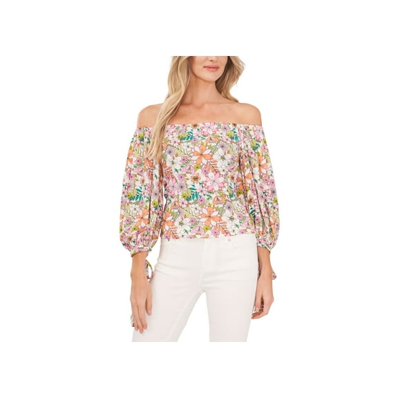 Women's Printed Off-The-Shoulder Balloon-Sleeve Top Sweet Pink S