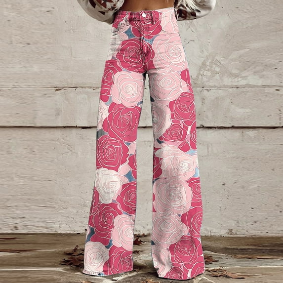 Women's Printed Pants Casual Zipper Button Pockets Pants - Fashionable Trousers Perfect for Various Casual Settings, Limited Time Offer Under 10 Dollars