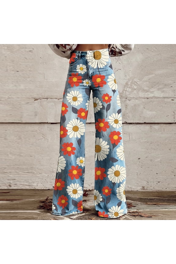 Women's Printed Pants Casual Zipper Button Pockets Pants - Versatile Trousers Suitable for Various Leisure Activities, Limited Time Offer Under 10 Dollars