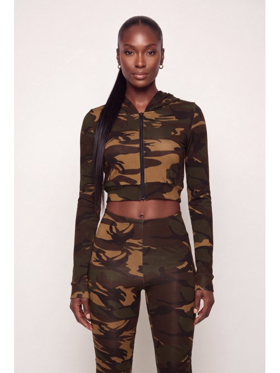 Women's Printed Pattern Cropped Zip Front Hoodie
