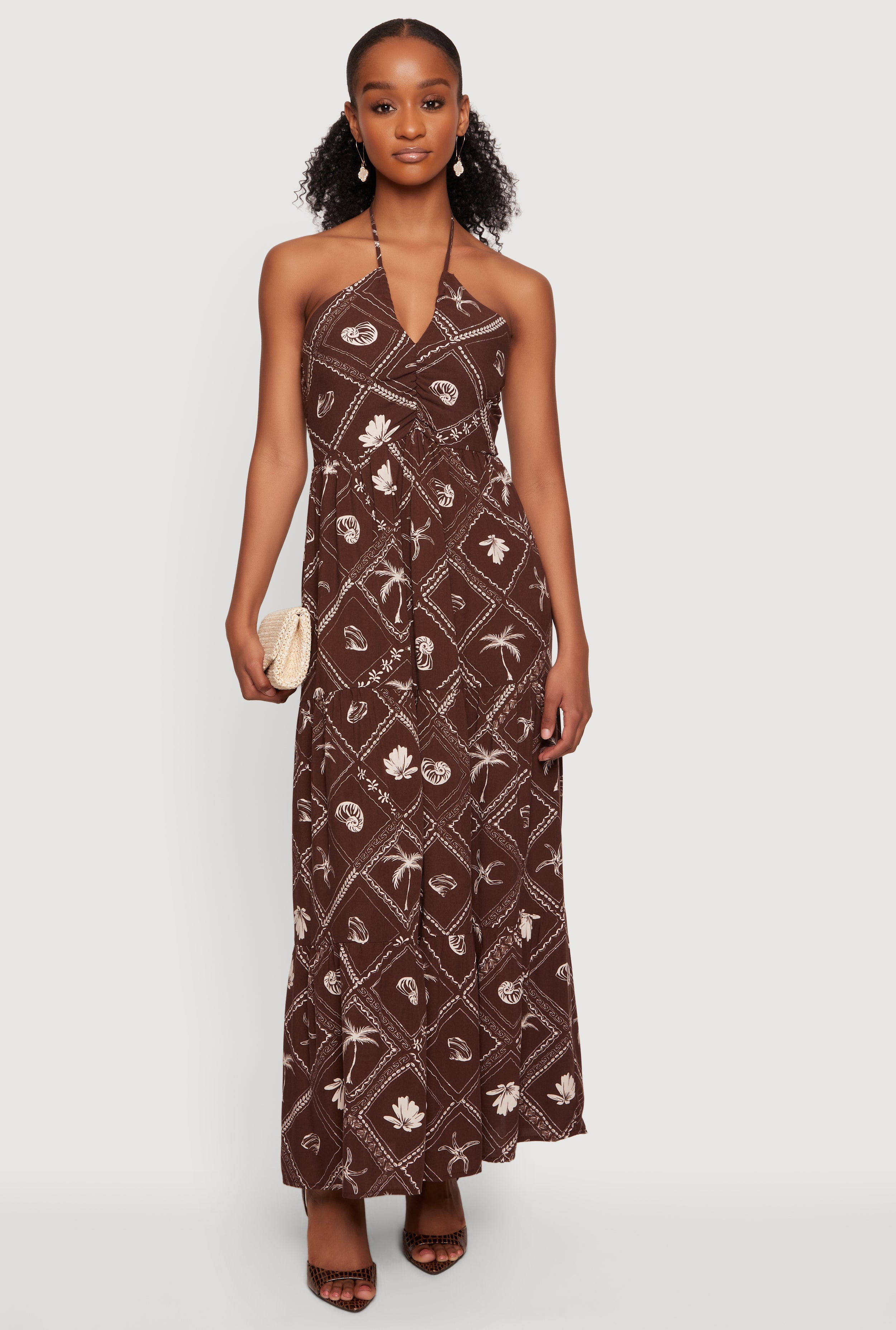 Women's Printed Pattern Halter Neck Tiered Maxi Dress - Walmart.com