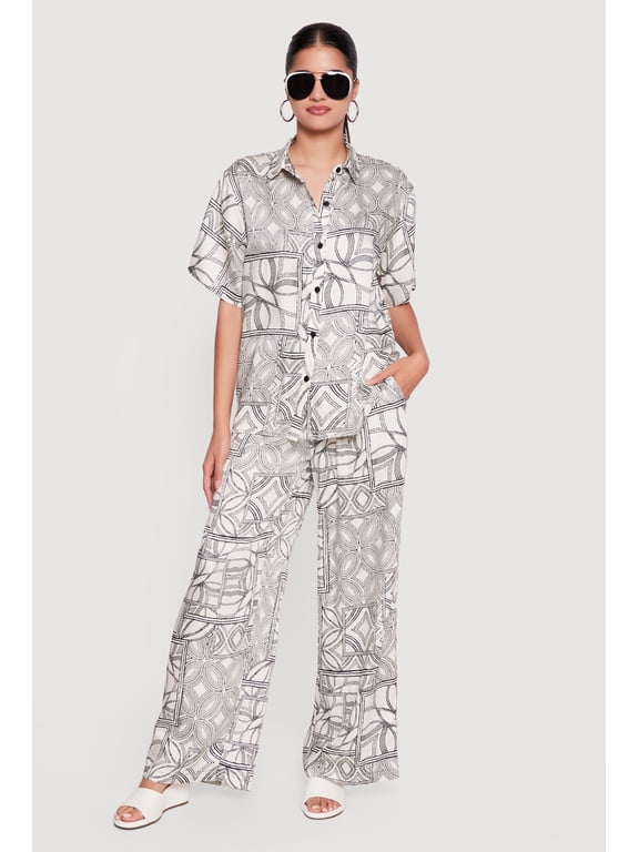 Women's Printed Pattern High Waisted Wide Leg Pants
