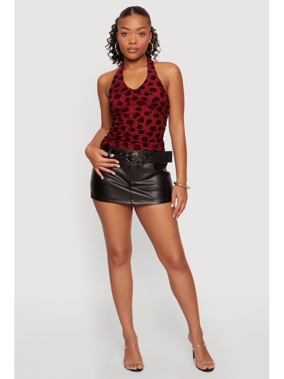 Women's Printed Pattern Tie Back Halter Neck Blouse