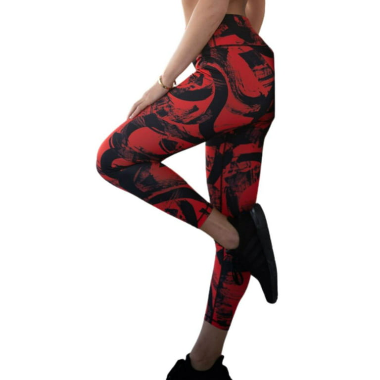 Women's Printed Pocket Activewear Leggings - Paint Streak - Red, L 