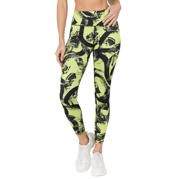 Women's Printed Pocket Activewear Leggings - Paint Streak - Yellow, L