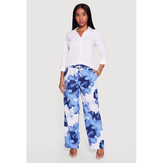 Women's Printed Poplin Wide Leg Pants