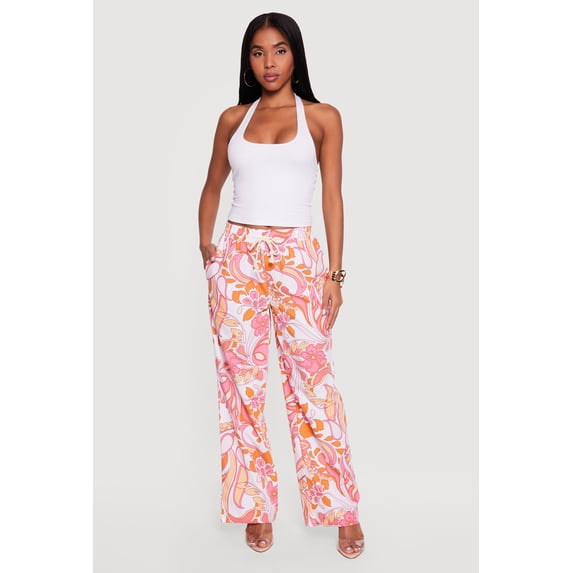 Women's Printed Poplin Wide Leg Pants