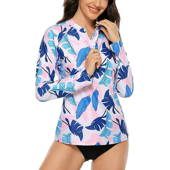 Women's Printed Rash Vest Long Sleeve UV Swim Shirts Rash Guard Tops