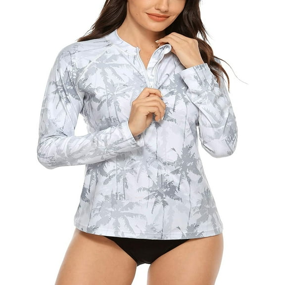 Women's Printed Rash Vest Long Sleeve UV Swim Shirts Rash Guard Tops