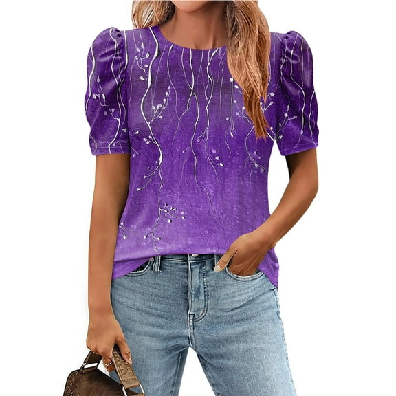 Women's Printed Round Neck Short Sleeve T-Shirt Loose Top