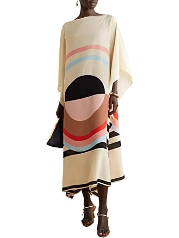 Women's Printed Satin Kaftan Dress, Loose Lounge Caftan, Beach Cover Up, Resort Wear, One Size