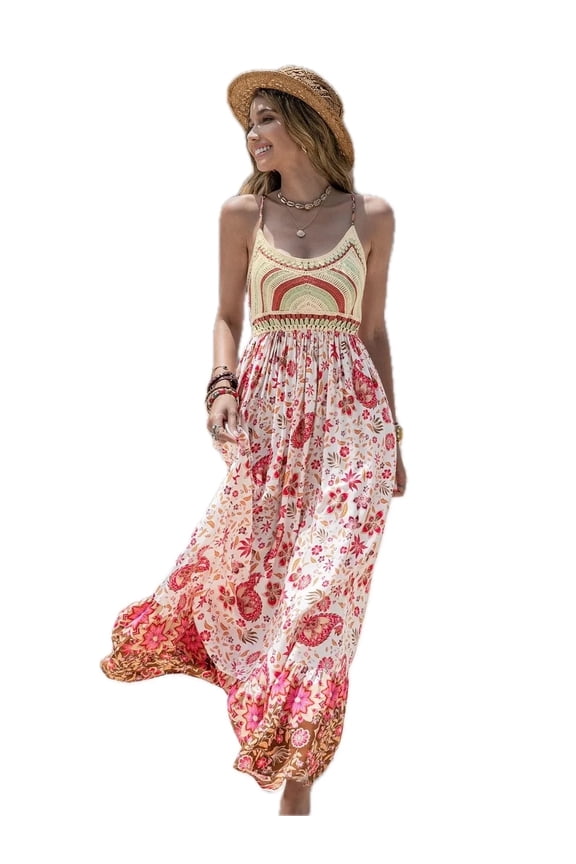 Women's Printed Scoop Neck Cami Dress with Ruched Crisscross Detail 100% Viscose Lightweight Fabric for All Day Comfort