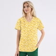 thumbnail image 1 of Women's Printed Scrub Tops, Personality Sunflower Pattern Short Sleeve Work Uniform, Plus Size V-Neck Stretch Scrubs with Pockets, 1 of 5