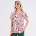 thumbnail image 1 of Women's Printed Scrub Tops, Personality Sunflower Pattern Short Sleeve Work Uniform, Plus Size V-Neck Stretch Scrubs with Pockets, 1 of 5