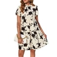 thumbnail image 1 of Women's Printed Short Sleeve Mini Dress Frill Tiered Silhouette 95% Polyester 5% Spandex Lightweight Summer Wardrobe, 1 of 7