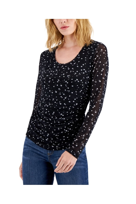 Women's Printed Side-Ruched Mesh Top Riley Ditsy S