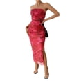 thumbnail image 1 of Women's Printed Side Slit Ruched Stretch Tube Dress 100% Polyester Made For Everyday Wear Flattering Knee Length, 1 of 18