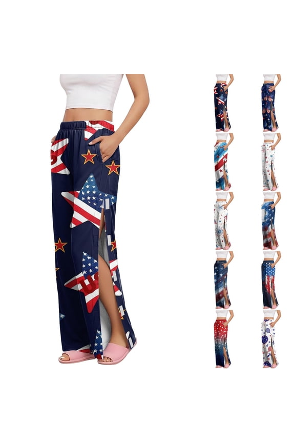 Women’s Printed Side Velcro Easy Open Post Surgery Recovery Pants Without Pockets Comfortable Loose Fit Trousers for Medical Care