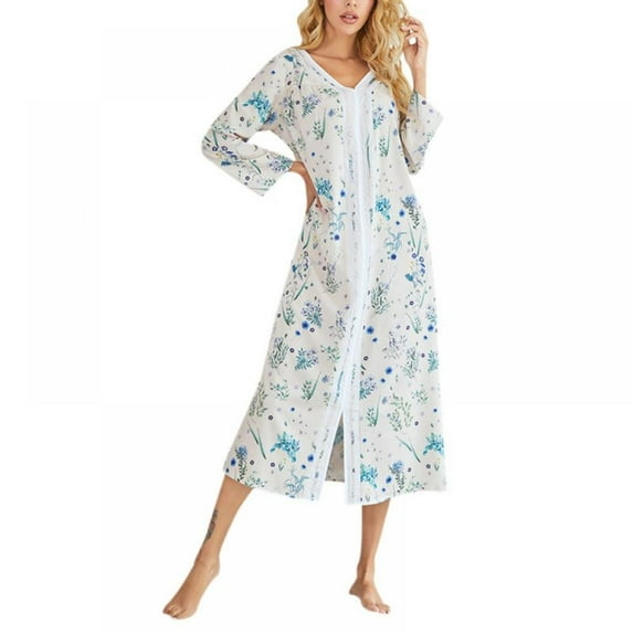 Women's Printed Sleepwear/Casual Nights/Long Sleeve Duster/Housecoat/House Dress Long Nightgown