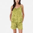 thumbnail image 1 of Women's Printed Sleepwear Set with Button-Front Tank Top and Ruffled Hem Shorts - Small, Green, 1 of 7
