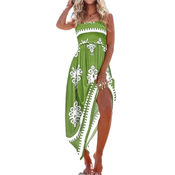 Women's Printed Smocked Maxi Cami Dress Lightweight Sleeveless Boho Style Summer Everyday Wear 100% Polyester