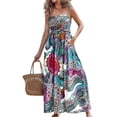 thumbnail image 1 of Women's Printed Smocked Maxi Cami Dress Lightweight Sleeveless Boho Style Summer Everyday Wear 100% Polyester, 1 of 10