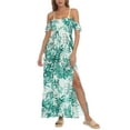 thumbnail image 1 of Women's Printed Smocked Off-The-Shoulder Swim Cover-Up Dress Green S, 1 of 1