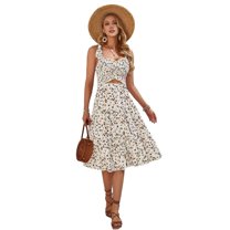Women's Printed Smocked Tiered Dress - Casual Weekend Outfit