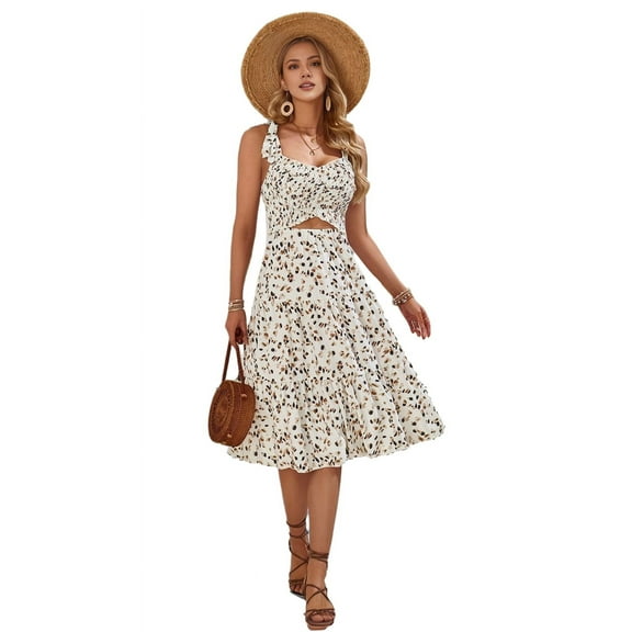 Women's Printed Smocked Tiered Dress - Casual Weekend Outfit