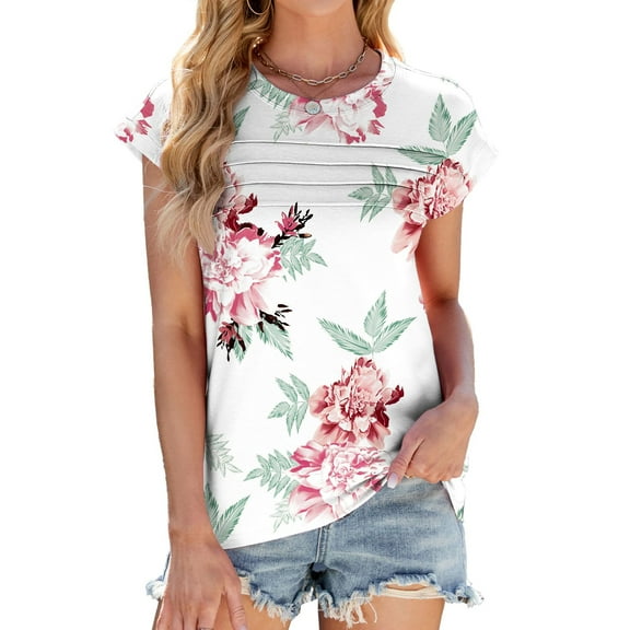 New Women's Printed Striped Round Neck Loose Short-Sleeved T-Shirt Tops